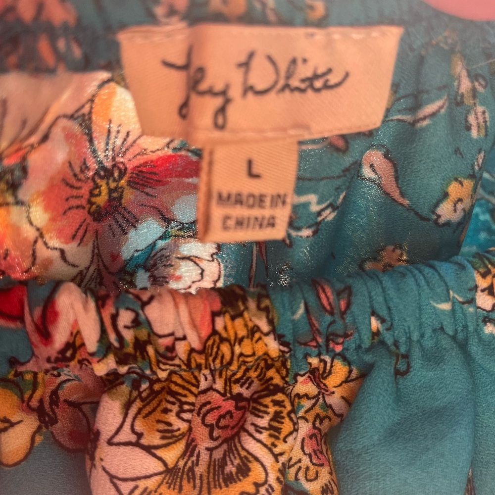 Only worn once Lily White off the shoulder top. Beautiful blue color!